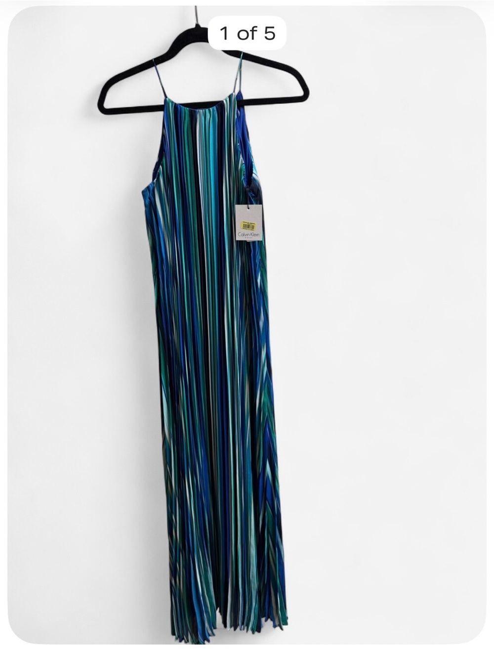 NWT Calvin Klein Navy, Teal & Aqua Striped Maxi Dress Size 6